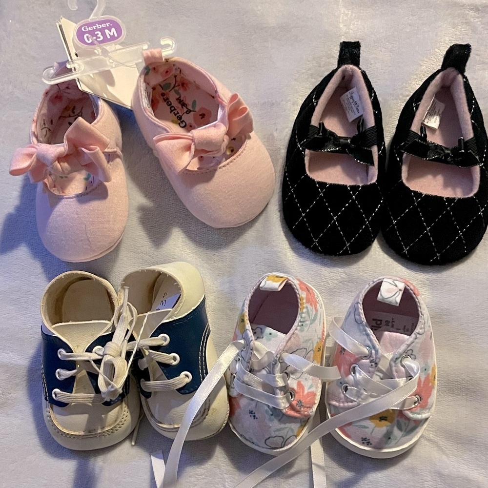 4 pairs infant sized girl shoes NB-3mths